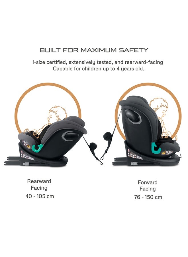 neobreez مقعد سيارة للأطفال Neobreez i-GUARDIA 360° ISOFIX i-Size، مقعد قابل للتحويل للأطفال، ECER129، قابل للإمالة والتعديل، حماية من الصدمات الجانبية، 0-12 سنة، 0-36 كجم، مجموعة 0 +/1/2/5 - رمادي أسود - Image 4